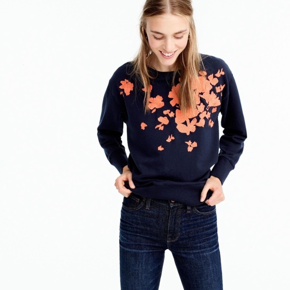 J. Crew Sweaters - J. Crew Navy and Orange Embroidered  Sweatshirt